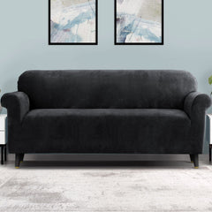 Artiss Velvet Sofa Cover Plush Couch Cover Lounge Slipcover 4 Seater Black Tristar Online