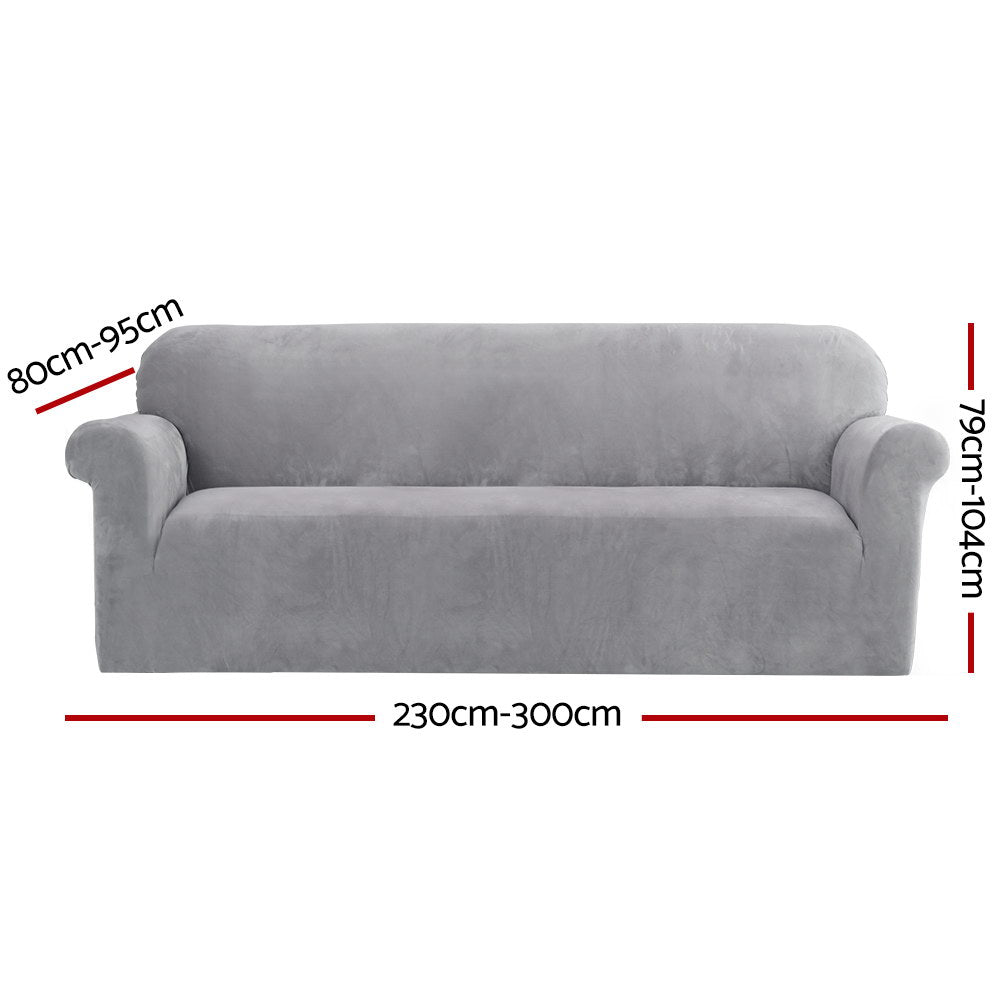 Artiss Velvet Sofa Cover Plush Couch Cover Lounge Slipcover 4 Seater Grey Tristar Online