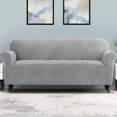 Artiss Velvet Sofa Cover Plush Couch Cover Lounge Slipcover 4 Seater Grey Tristar Online