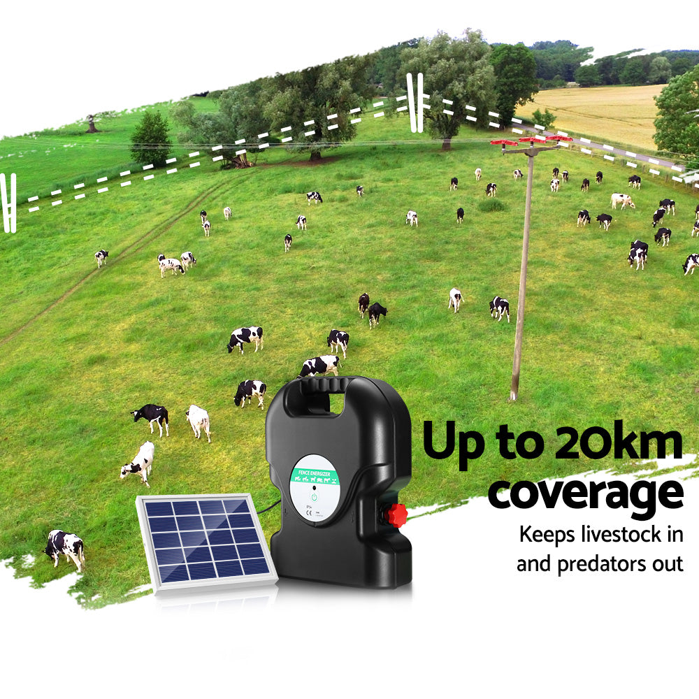 Giantz 20km Electric Fence Energiser Solar Energizer Charger Farm Animal 1.2J Tristar Online
