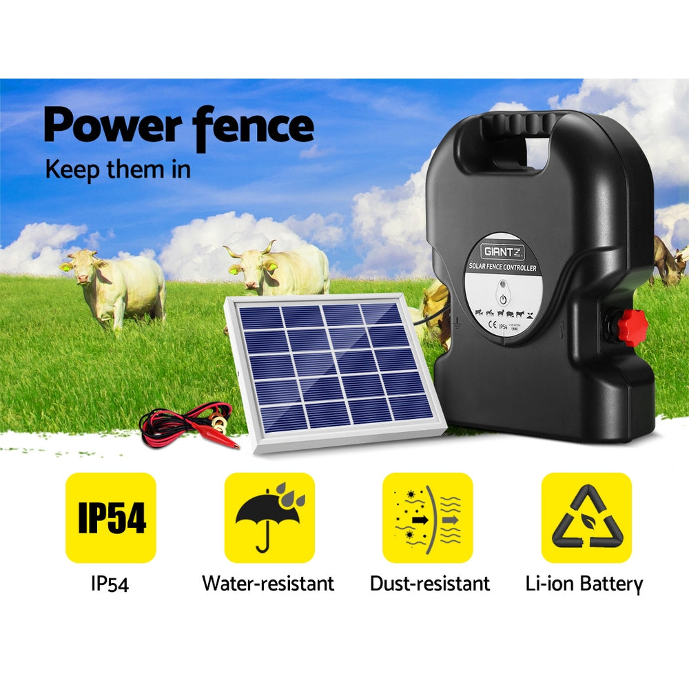 Giantz Electric Fence Energiser Solar Fencing Energizer Charger Farm Animal 15km 0.8J Tristar Online