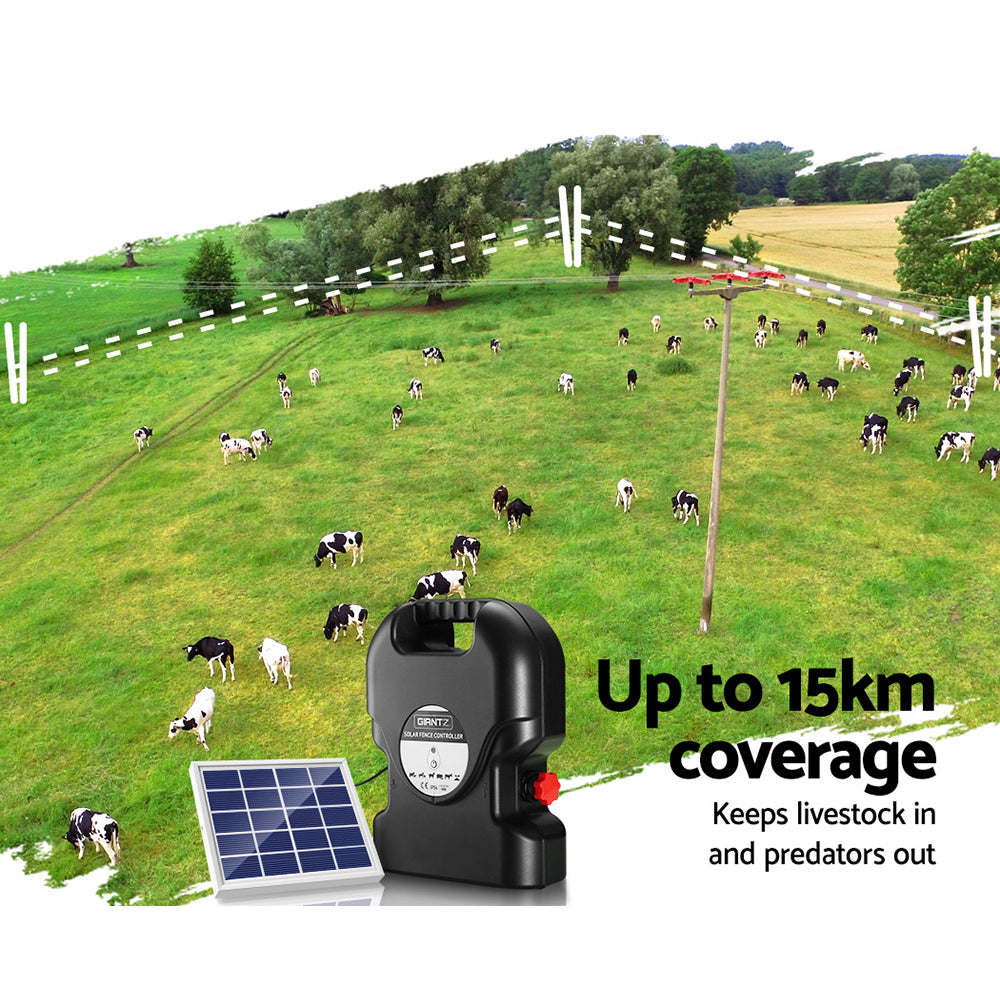 Giantz Electric Fence Energiser Solar Fencing Energizer Charger Farm Animal 15km 0.8J Tristar Online