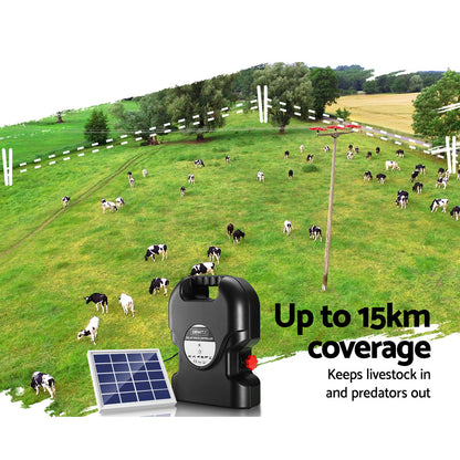 Giantz Electric Fence Energiser Solar Fencing Energizer Charger Farm Animal 15km 0.8J Tristar Online