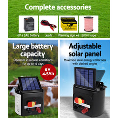 Giantz Electric Fence Energiser 3km Solar Powered Energizer Charger + 500m Tape Tristar Online