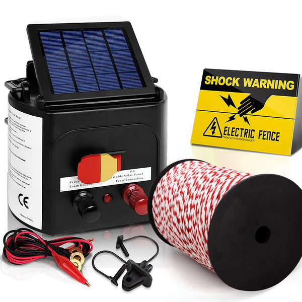 Giantz Electric Fence Energiser 5km Solar Powered Charger + 500m Rope Tristar Online