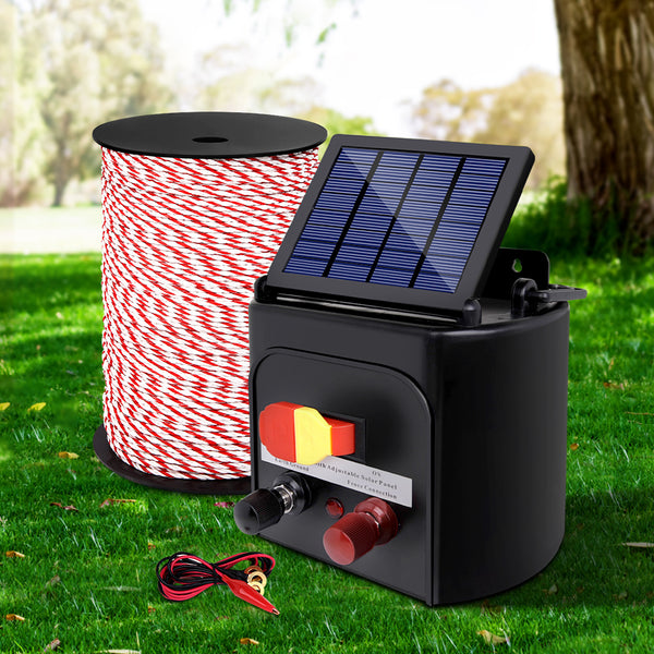 Giantz Electric Fence Energiser 5km Solar Powered Charger + 500m Rope Tristar Online