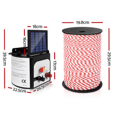 Giantz Electric Fence Energiser 8km Solar Powered Charger + 500m Polytape Rope Tristar Online