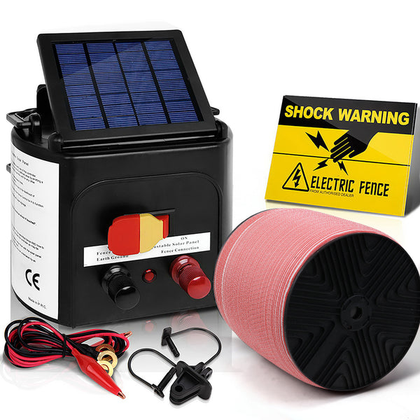 Giantz Electric Fence Energiser 5km Solar Powered 0.15j Set+ 1200m Tape Tristar Online