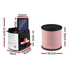 Giantz 3km Solar Electric Fence Energiser Charger with 400M Tape and 25pcs Insulators Tristar Online
