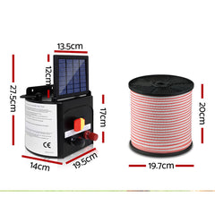 Giantz 5km Solar Electric Fence Energiser Charger with 400M Tape and 25pcs Insulators Tristar Online