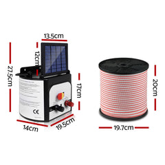 Giantz 8km Solar Electric Fence Energiser Charger with 400M Tape and 25pcs Insulators Tristar Online