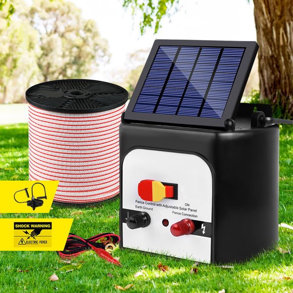 Giantz 8km Solar Electric Fence Energiser Charger with 400M Tape and 25pcs Insulators Tristar Online