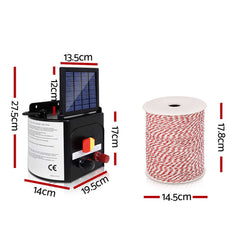 Giantz 3km Solar Electric Fence Energiser Charger with 500M Tape and 25pcs Insulators Tristar Online