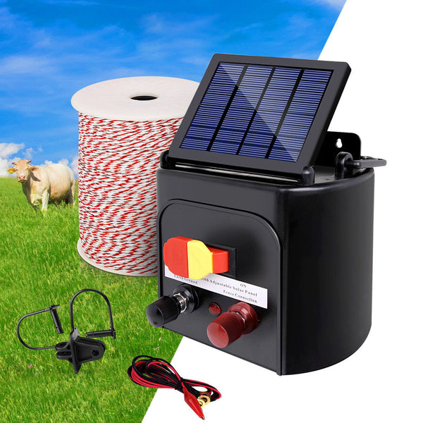 Giantz 3km Solar Electric Fence Energiser Charger with 500M Tape and 25pcs Insulators Tristar Online