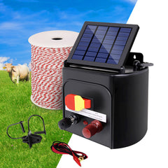 Giantz 5km Solar Electric Fence Energiser Charger with 500M Tape and 25pcs Insulators Tristar Online