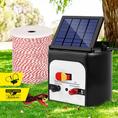 Giantz 8km Solar Electric Fence Energiser Charger with 500M Tape and 25pcs Insulators Tristar Online