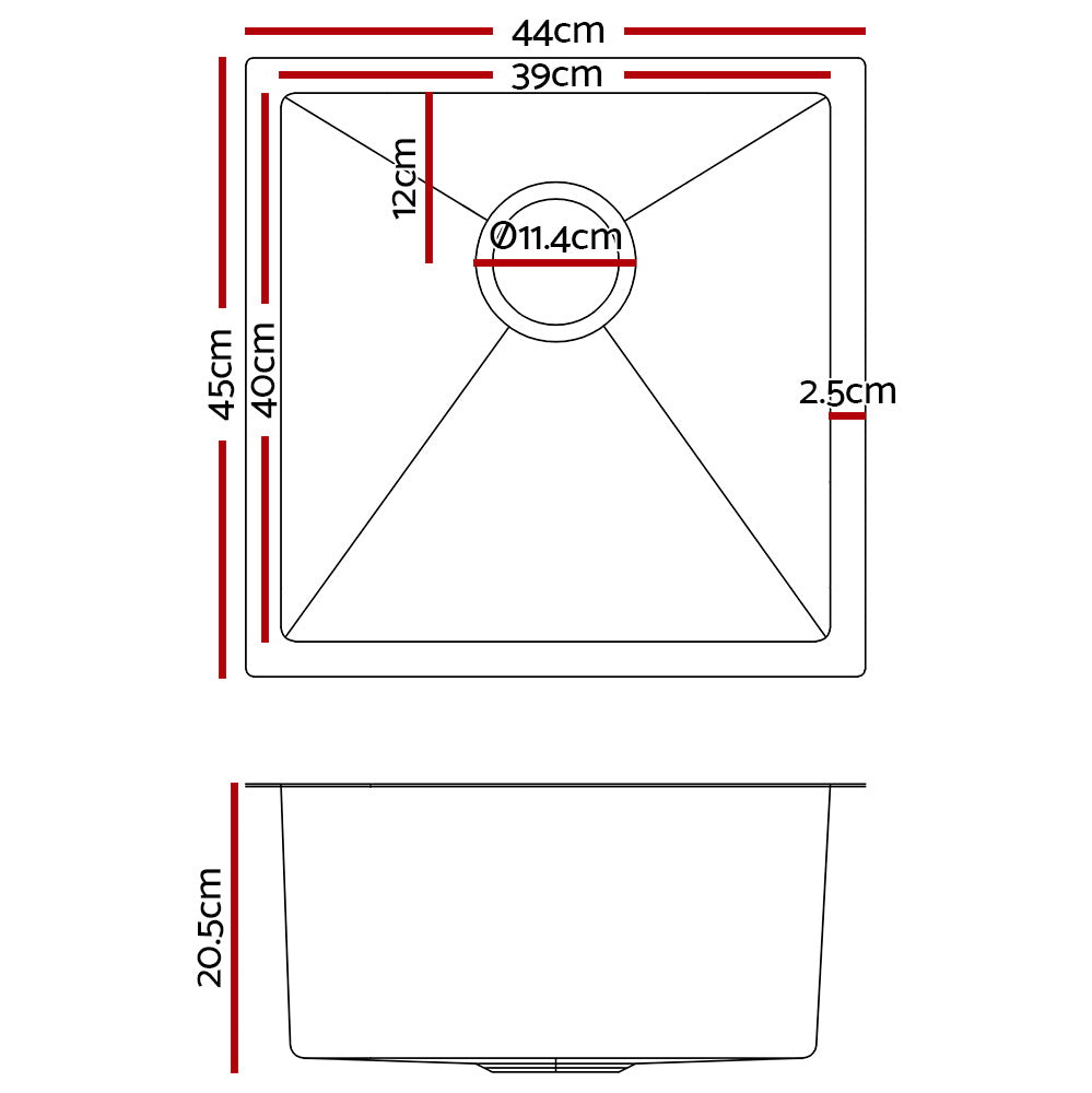 Cefito Handmade Kitchen Sink Stainless steel Sink 44cm x 45cm Tristar Online