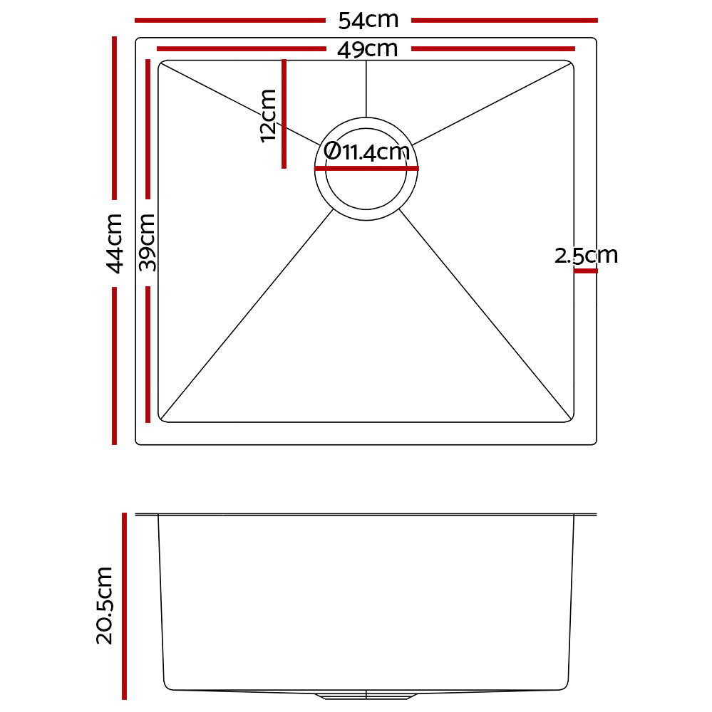 Cefito 54cm x 44cm Stainless Steel Kitchen Sink Under/Top/Flush Mount Black Tristar Online