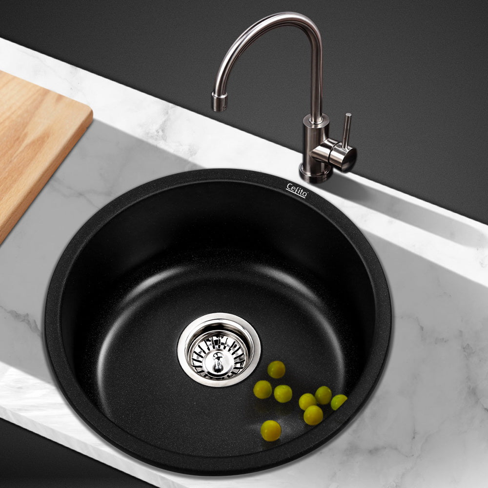 Cefito Stone Kitchen Sink Round 430MM Granite Under/Topmount Basin Bowl Laundry Black Tristar Online