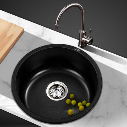 Cefito Stone Kitchen Sink Round 430MM Granite Under/Topmount Basin Bowl Laundry Black Tristar Online