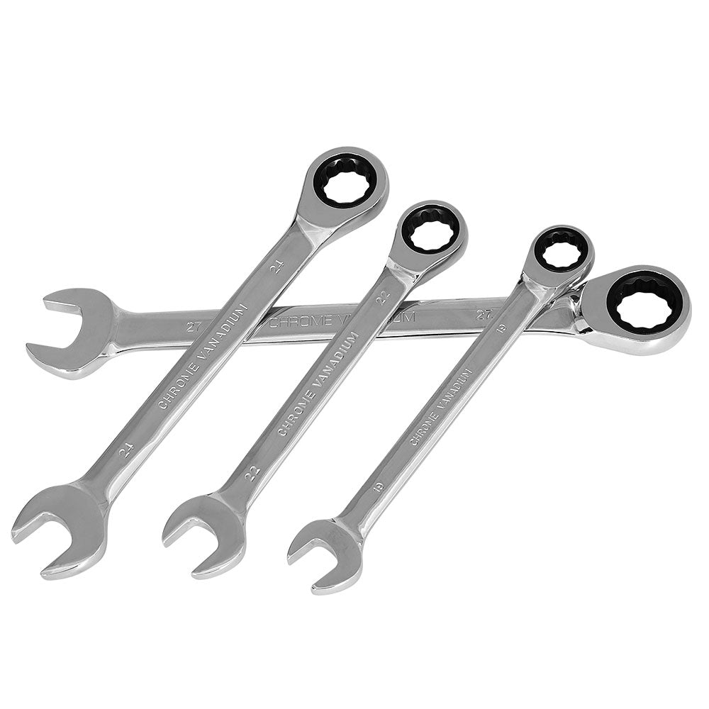 Giantz 17 PCS 6MM-30MM Ratchet Spanner Set Metric Open CR-V w/ Rolling Pouch Tristar Online