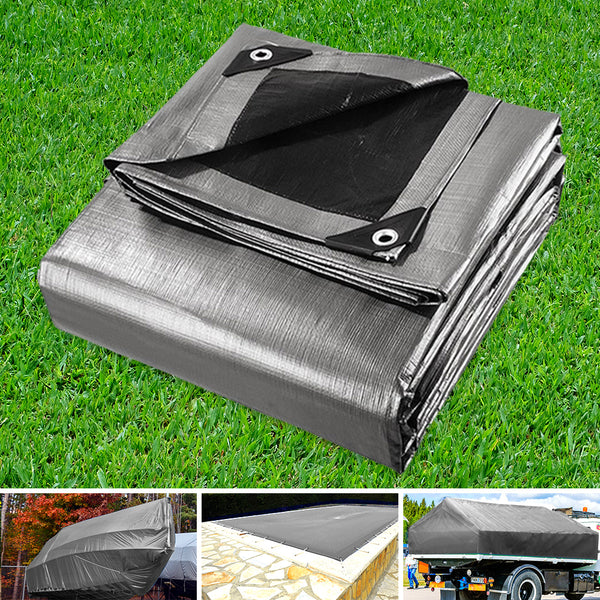 Instahut 3.6x4.8m Tarp Camping Tarps Poly Tarpaulin Heavy Duty Cover 180gsm Silver Tristar Online