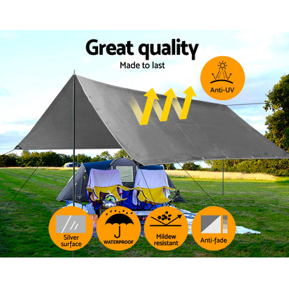 Instahut 3.6x7.3m Tarp Camping Tarps Poly Tarpaulin Heavy Duty Cover 180gsm Silver Tristar Online