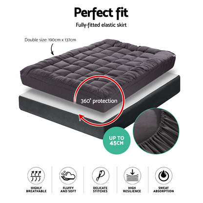 Giselle Double Mattress Topper Pillowtop 1000GSM Charcoal Microfibre Bamboo Fibre Filling Protector Tristar Online