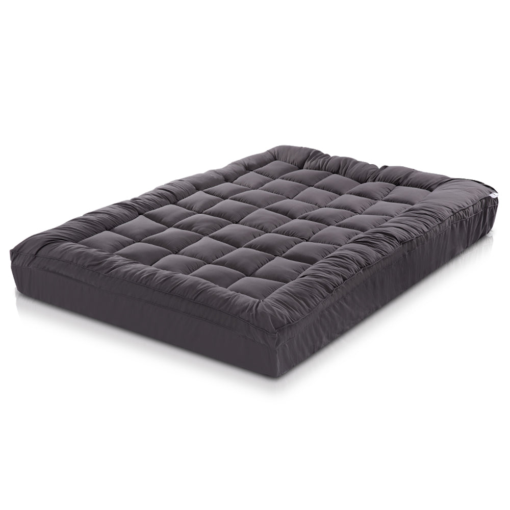 Giselle King Mattress Topper Pillowtop 1000GSM Charcoal Microfibre Bamboo Fibre Filling Protector Tristar Online