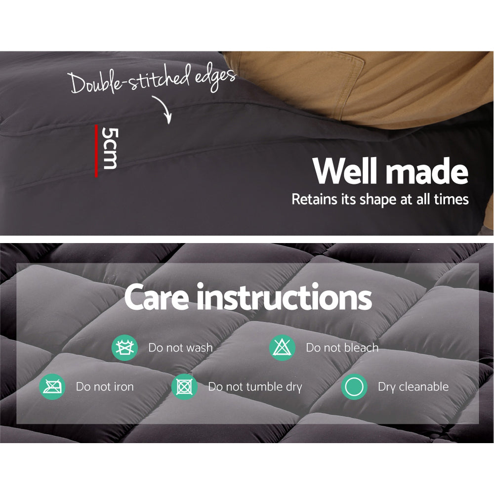 Giselle King Mattress Topper Pillowtop 1000GSM Charcoal Microfibre Bamboo Fibre Filling Protector Tristar Online
