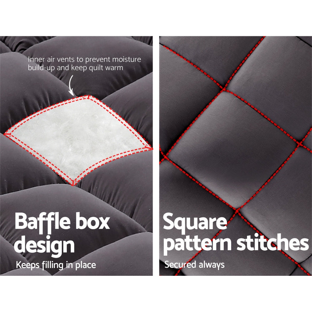 Giselle Queen Mattress Topper Pillowtop 1000GSM Charcoal Microfibre Bamboo Fibre Filling Protector Tristar Online