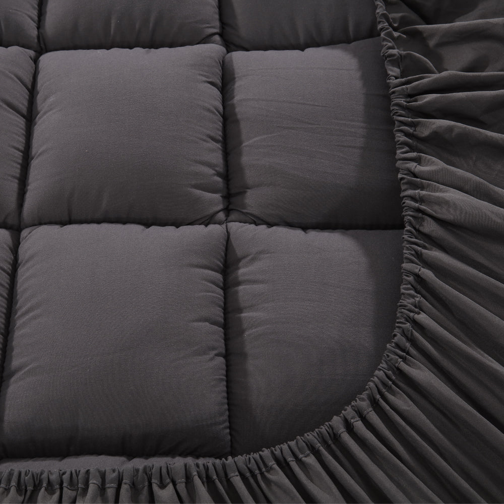 Giselle Single Mattress Topper Pillowtop 1000GSM Charcoal Microfibre Bamboo Fibre Filling Protector Tristar Online