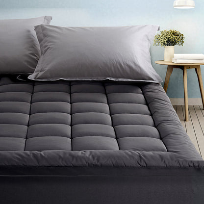 Giselle Single Mattress Topper Pillowtop 1000GSM Charcoal Microfibre Bamboo Fibre Filling Protector Tristar Online