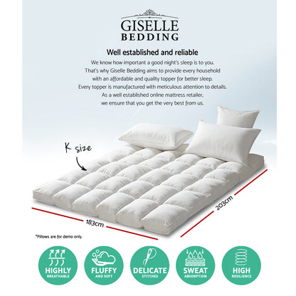 Giselle King Mattress Topper Pillowtop 1000GSM Microfibre Filling Protector Tristar Online