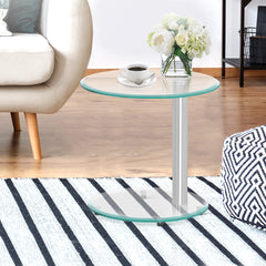 Artiss Side Coffee Table Bedside Furniture Oval Tempered Glass Top 2 Tier Tristar Online