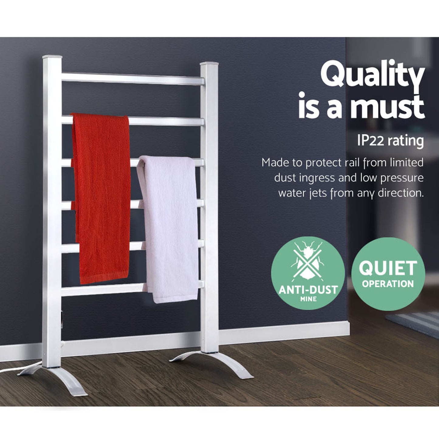 Devanti Electric Heated Towel Rail Rails Warmer Rack Aluminium Bar Bathroom Tristar Online