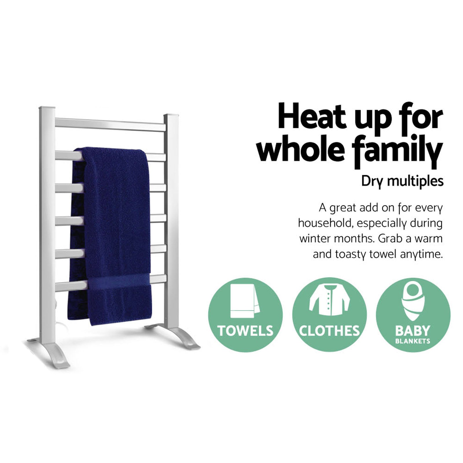Devanti Electric Heated Towel Rail Rails Warmer Rack Aluminium Bar Bathroom Tristar Online