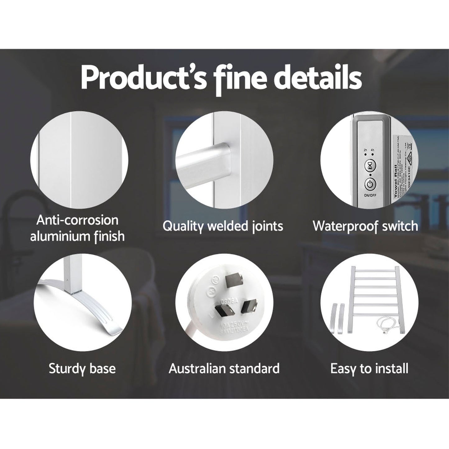 Devanti Electric Heated Towel Rail Rails Warmer Rack Aluminium Bar Bathroom Tristar Online