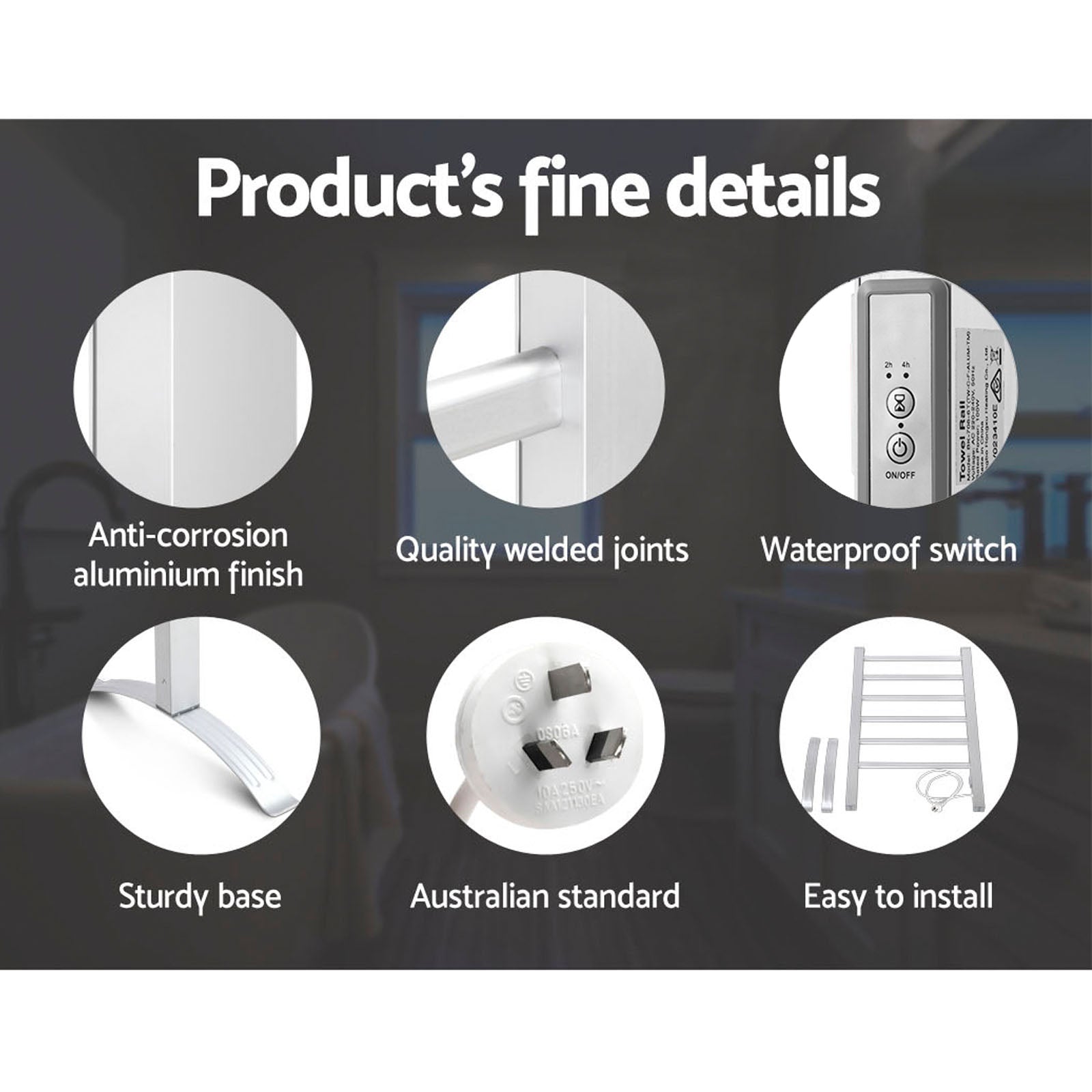 Devanti Electric Heated Towel Rail Rails Warmer Rack Aluminium Bar Bathroom Tristar Online