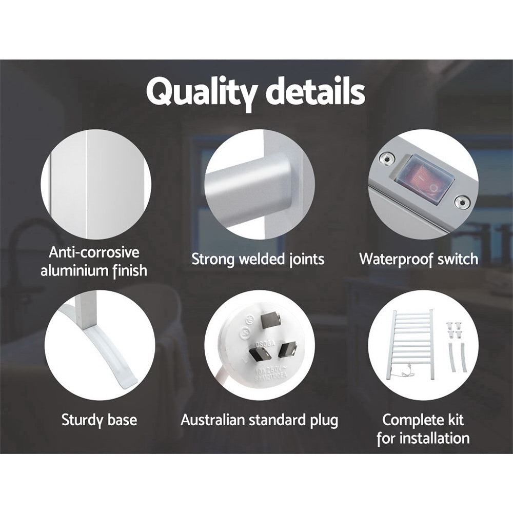 Devanti Electric Heated Towel Rail Rails Warmer Rack Aluminium 10 Bars Tristar Online