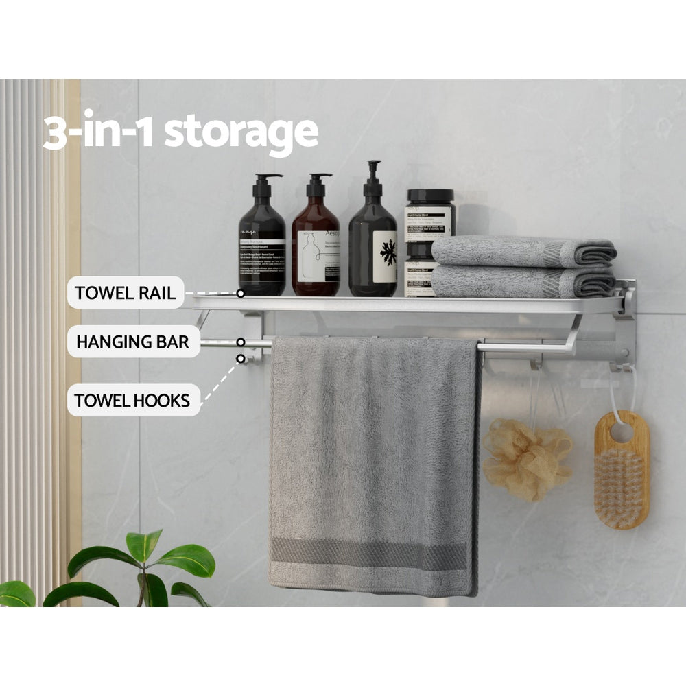 Towel Rail Rack Holder 4 Bars Wall Mounted Aluminium Foldable Hanging Hook Tristar Online