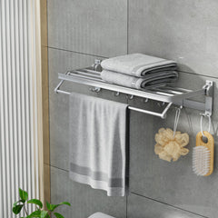 Towel Rail Rack Holder 4 Bars Wall Mounted Aluminium Foldable Hanging Hook Tristar Online