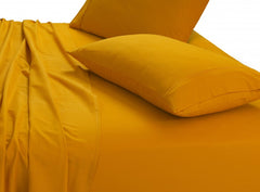 Elan Linen 100% Egyptian Cotton Vintage Washed 500TC Mustard Double Bed Sheets Set Tristar Online