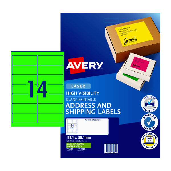 AVERY Laser Label Green L7163FG Pack of 25 Tristar Online