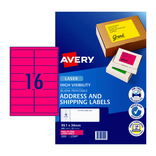 AVERY LaserLb Pink L7162FP 16Up Pack of 25 Tristar Online