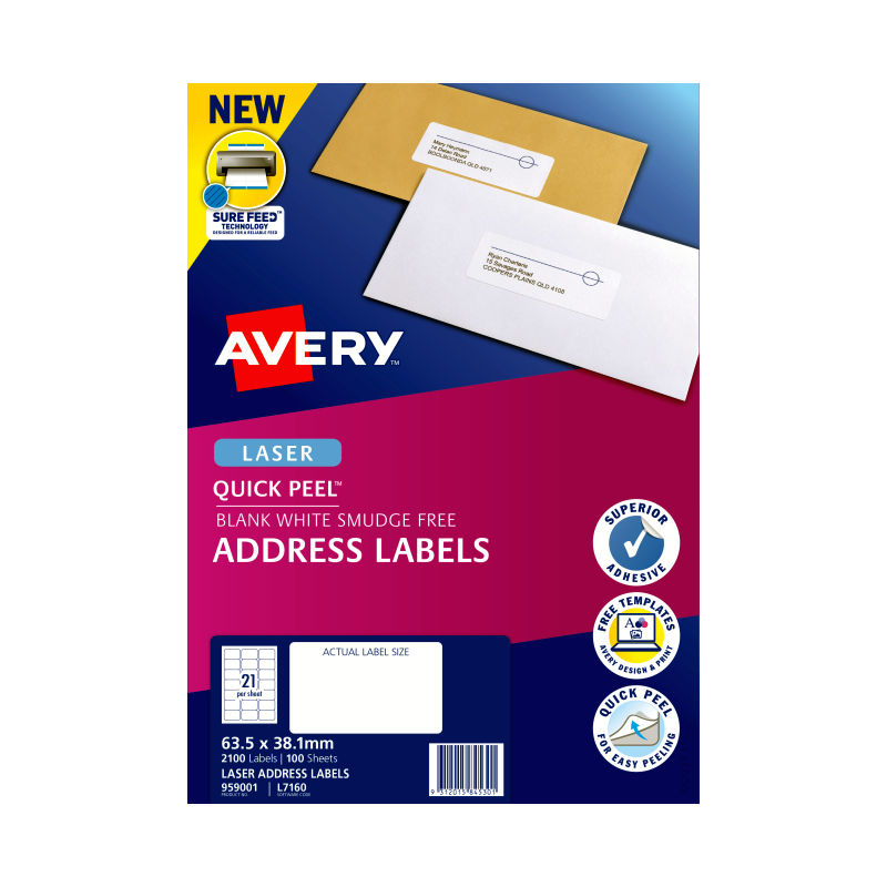 AVERY Laser Label QP L7160 21Up Pack of 100 Tristar Online