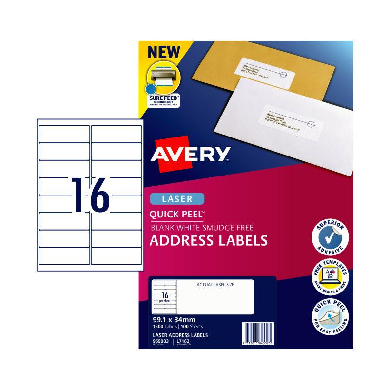 AVERY Laser Label QP L7162 16Up Pack of 100 Tristar Online
