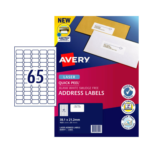 AVERY Laser Label L7651 65Up Pack of 25 Tristar Online
