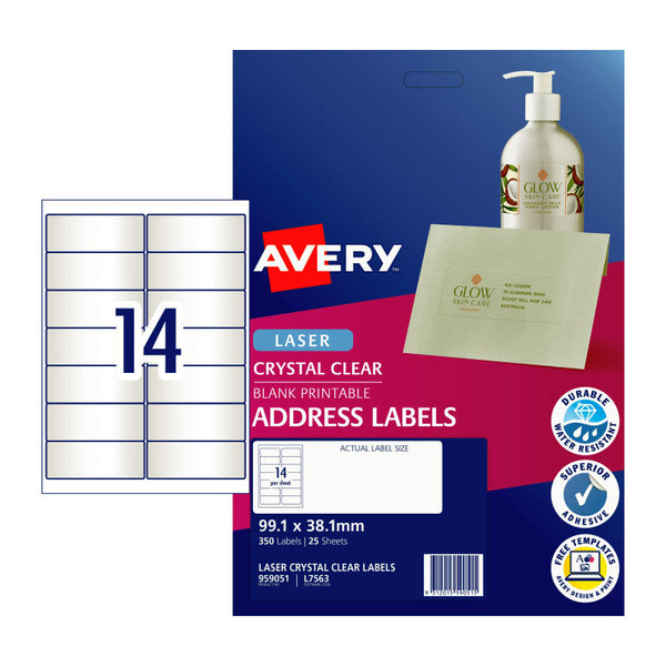 AVERY Laser Label Clear L7563 14Up Pack of 25 Tristar Online