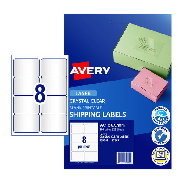 AVERY Laser Label Clear L7565 8Up Pack of 25 Tristar Online